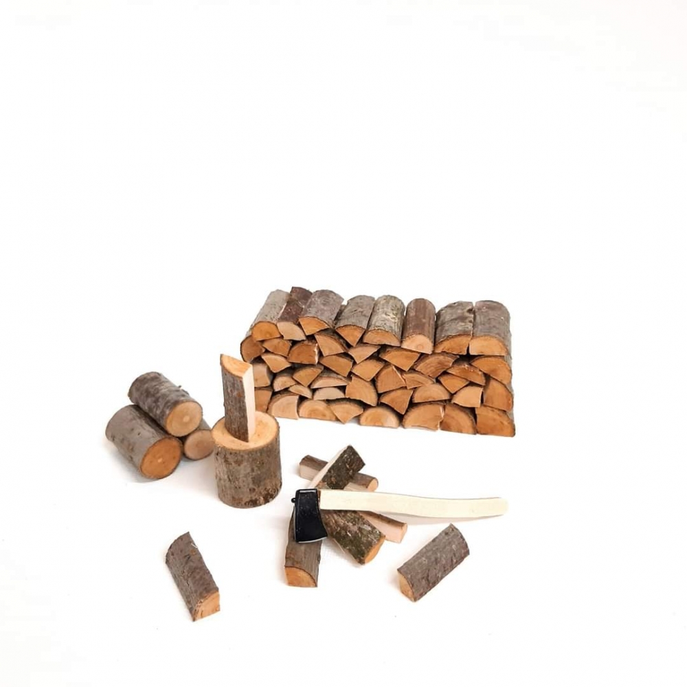vedstabel med øks | Vassbø Design nissehus, rampenisse, miniatyr
