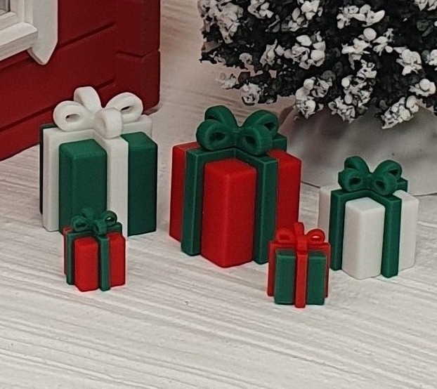 5-pk miniatyr julegaver 3Dprintet i PLA (biobasert plast)