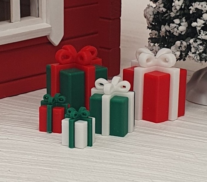 5-pk miniatyr julegaver 3D-printet i PLA (biobasert plast )