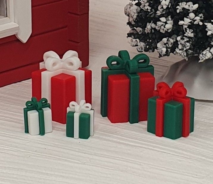 5-pk miniatyr julegaver 3D-printet i PLA (biobasert plast)