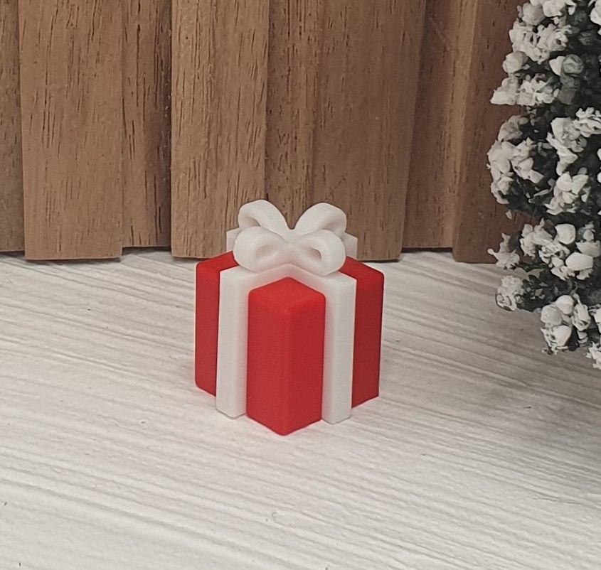 Julegave miniatyr, 3D-printet i PLA (biobasert plast)